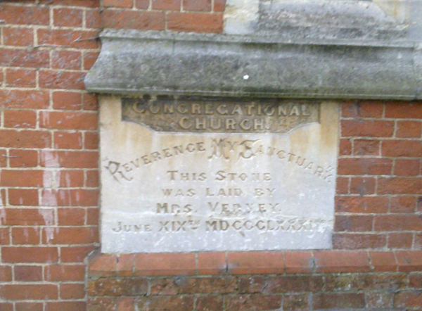 Plaque: stone laid by Mrs Verney